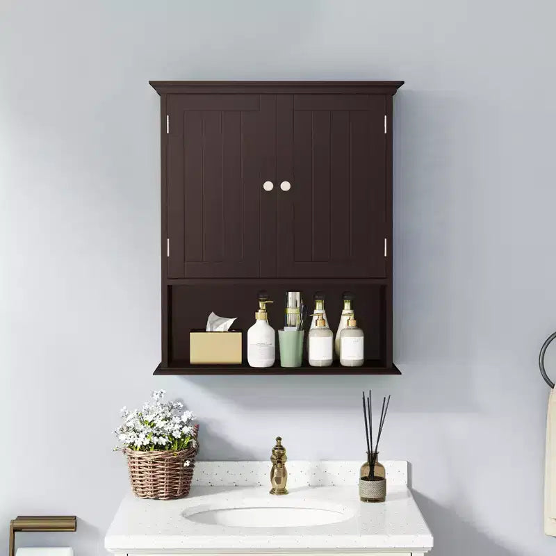 Meuble haut de salle de bain Costway Armoire de rangement murale Armoire à pharmacie Noir/Marron/Gris/Blanc