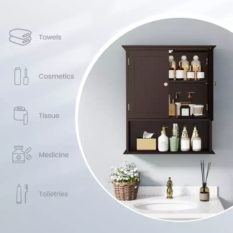 Meuble haut de salle de bain Costway Armoire de rangement murale Armoire à pharmacie Noir/Marron/Gris/Blanc