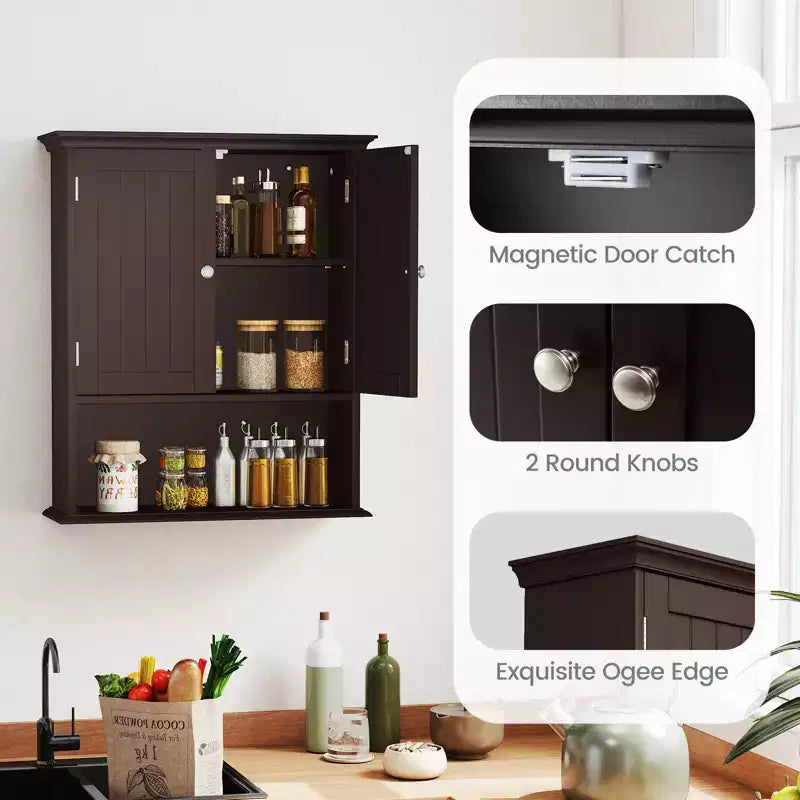 Meuble haut de salle de bain Costway Armoire de rangement murale Armoire à pharmacie Noir/Marron/Gris/Blanc