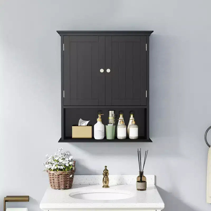 Meuble haut de salle de bain Costway Armoire de rangement murale Armoire à pharmacie Noir/Marron/Gris/Blanc