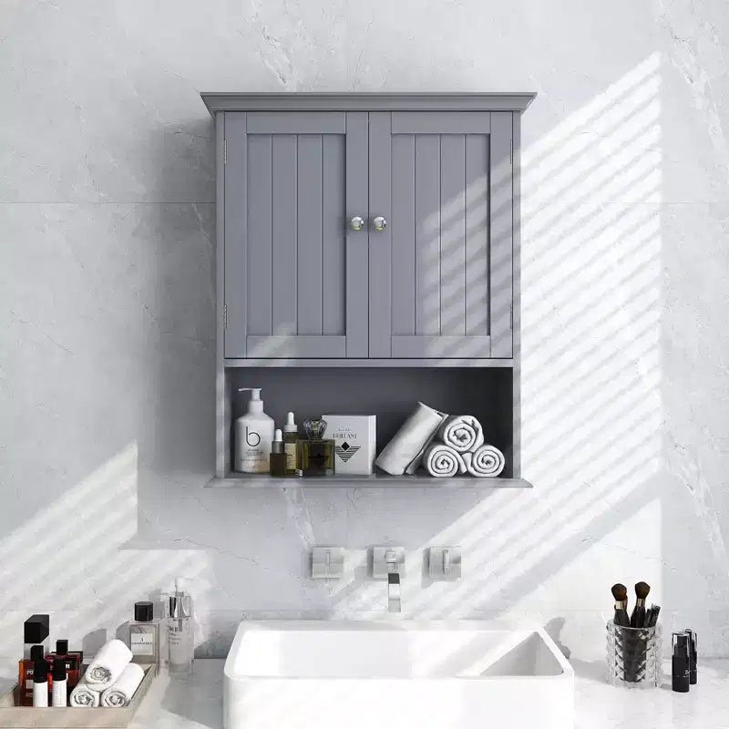Meuble haut de salle de bain Costway Armoire de rangement murale Armoire à pharmacie Noir/Marron/Gris/Blanc