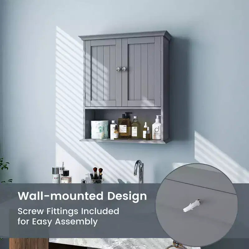 Meuble haut de salle de bain Costway Armoire de rangement murale Armoire à pharmacie Noir/Marron/Gris/Blanc