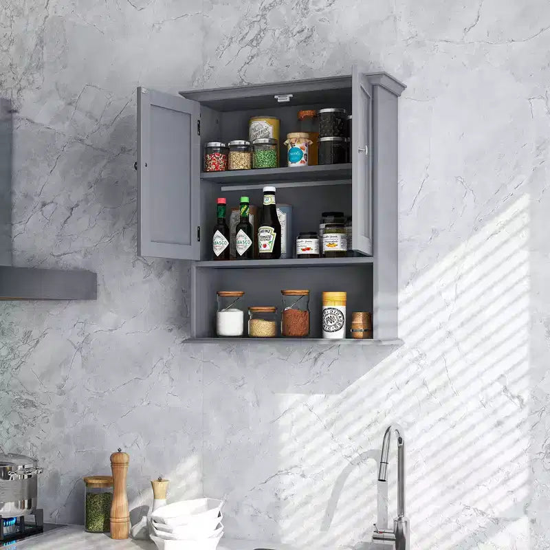 Meuble haut de salle de bain Costway Armoire de rangement murale Armoire à pharmacie Noir/Marron/Gris/Blanc