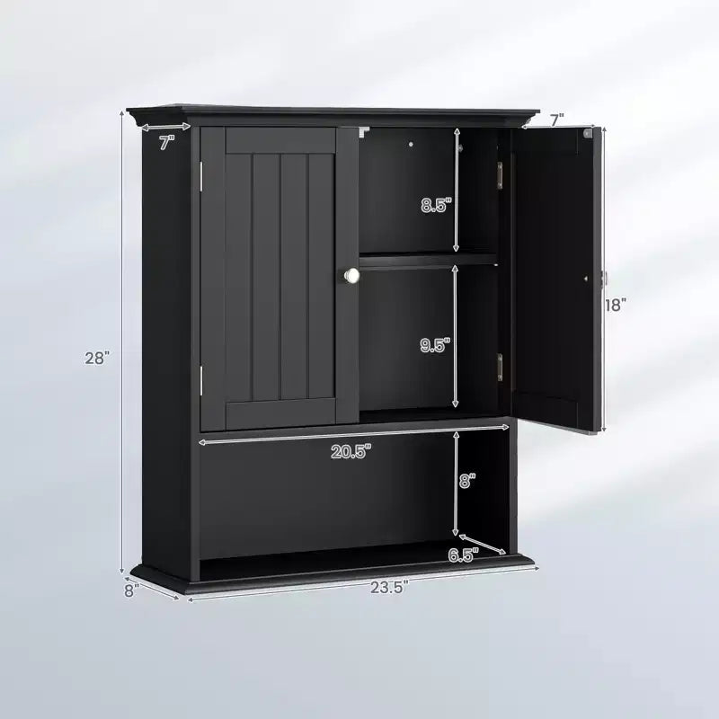 Meuble haut de salle de bain Costway Armoire de rangement murale Armoire à pharmacie Noir/Marron/Gris/Blanc