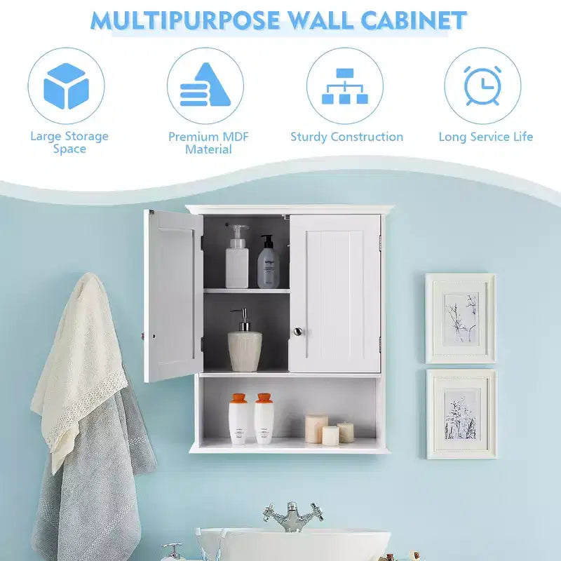 Meuble haut de salle de bain Costway Armoire de rangement murale Armoire à pharmacie Noir/Marron/Gris/Blanc