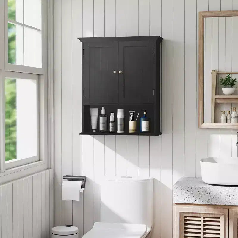 Meuble haut de salle de bain Costway Armoire de rangement murale Armoire à pharmacie Noir/Marron/Gris/Blanc