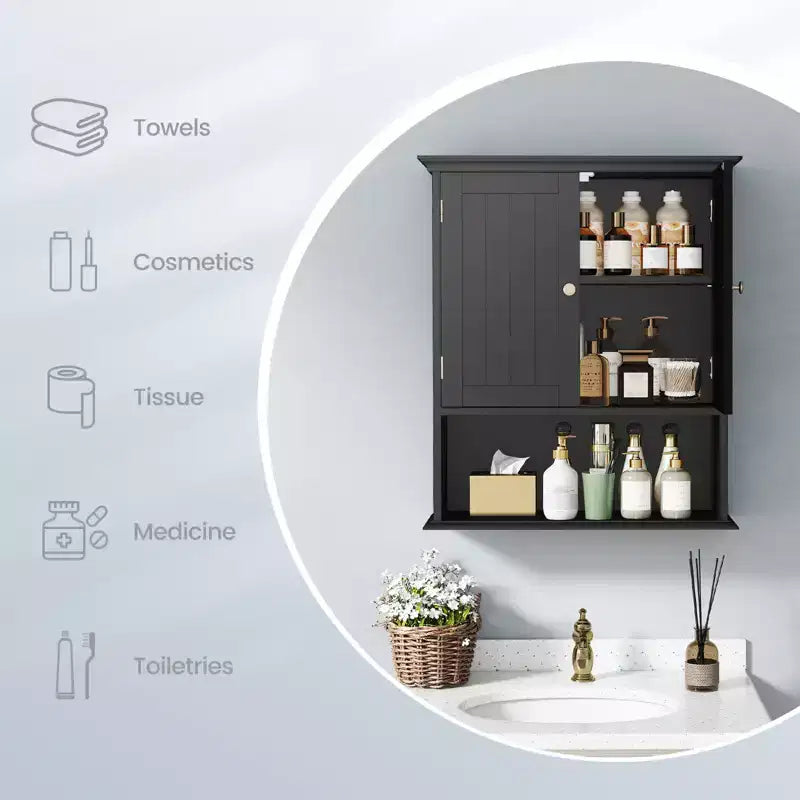 Meuble haut de salle de bain Costway Armoire de rangement murale Armoire à pharmacie Noir/Marron/Gris/Blanc