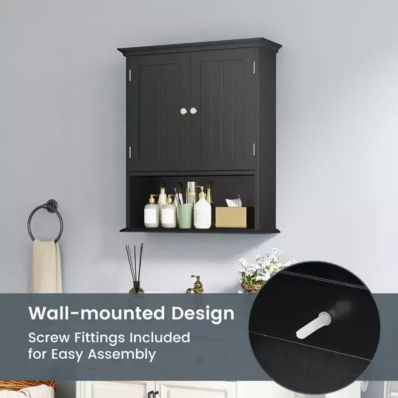 Meuble haut de salle de bain Costway Armoire de rangement murale Armoire à pharmacie Noir/Marron/Gris/Blanc