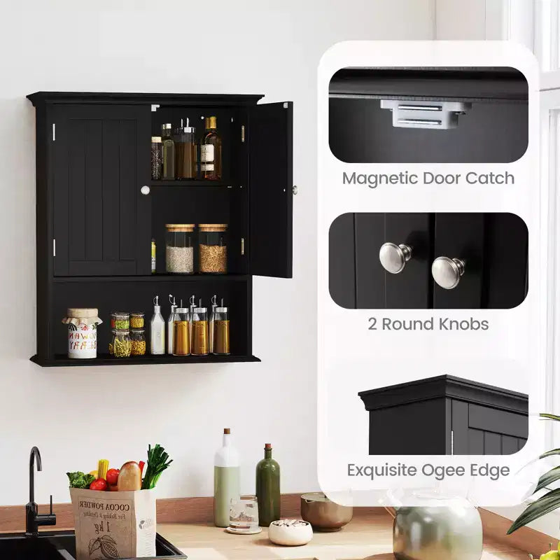 Meuble haut de salle de bain Costway Armoire de rangement murale Armoire à pharmacie Noir/Marron/Gris/Blanc