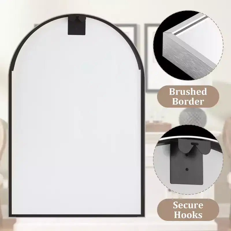 Miroir de salle de bain arqué 36x24 avec cadre en alliage d'aluminium, miroir mural HD à suspendre pour chambre à coucher, salon, entrée, argent
