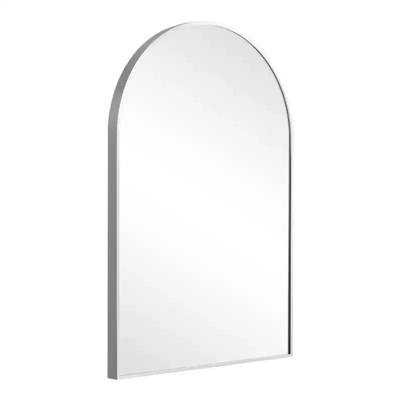 Miroir de salle de bain arqué 36x24 avec cadre en alliage d'aluminium, miroir mural HD à suspendre pour chambre à coucher, salon, entrée, argent