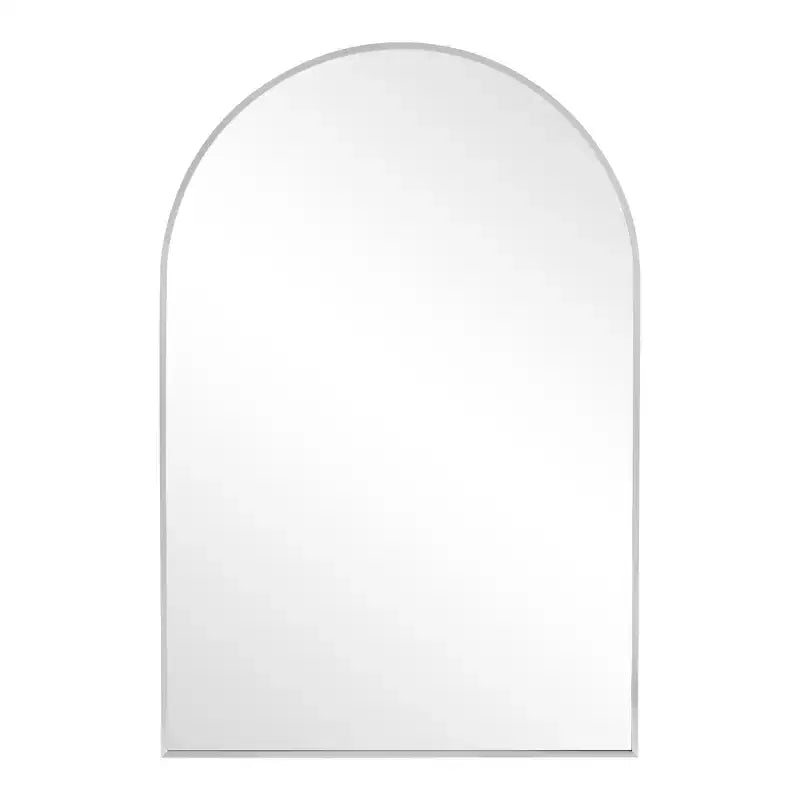 Miroir de salle de bain arqué 36x24 avec cadre en alliage d'aluminium, miroir mural HD à suspendre pour chambre à coucher, salon, entrée, argent