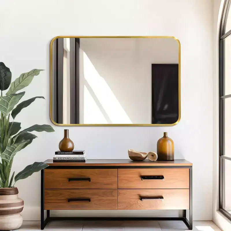 Miroir de salle de bain rectangulaire 38x26 avec cadre en alliage d'aluminium, miroir mural pour chambre à coucher, salon, entrée, doré