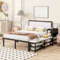 Okak Full Bed Frame with Two-Tier Storage Shelves, Metal Full-size Platform Bed with Wooden Storage Cabinet for Bedroom, Living Room, Black