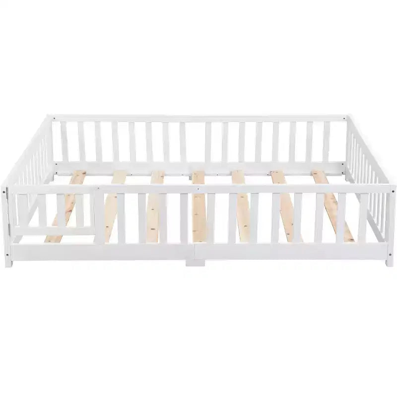 Lit jumeau Okak avec tête de lit, cadre de lit plateforme en bois massif avec clôture, adapté aux enfants, bois de pin, blanc
