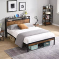 Okak Full Size Metal Platform Bed Frame with Wooden Headboard and Footboard,Modern Bed Frame with USB Liner for Bedroom,Black