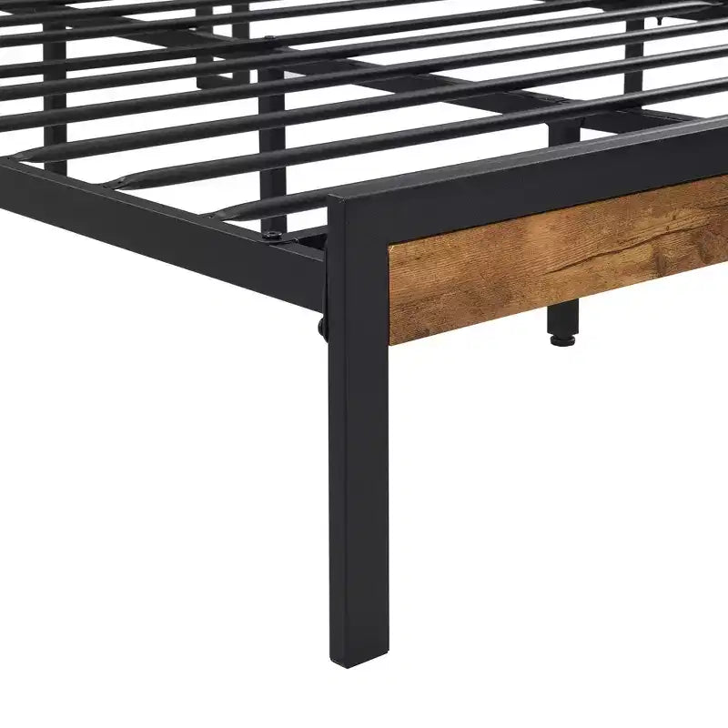 Cadre de lit plateforme en métal pleine grandeur Okak avec tête et pied de lit en bois, cadre de lit moderne avec revêtement USB pour chambre à coucher, noir