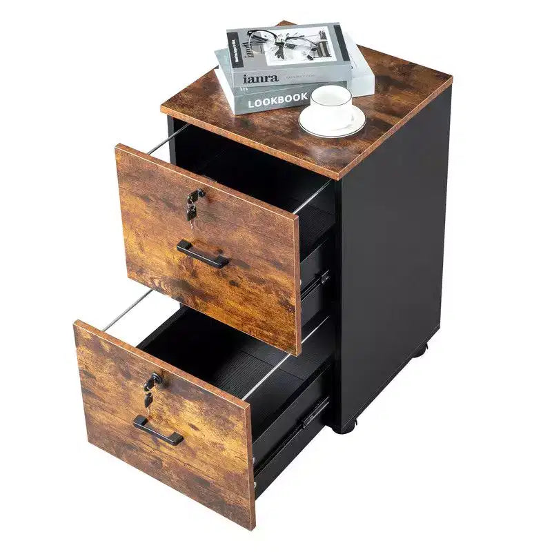 Meuble classeur vertical Karl Home à 2 tiroirs en MDF brun de 40 cm de large