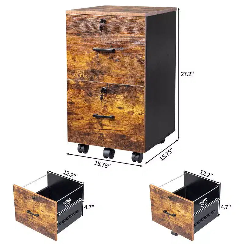 Meuble classeur vertical Karl Home à 2 tiroirs en MDF brun de 40 cm de large