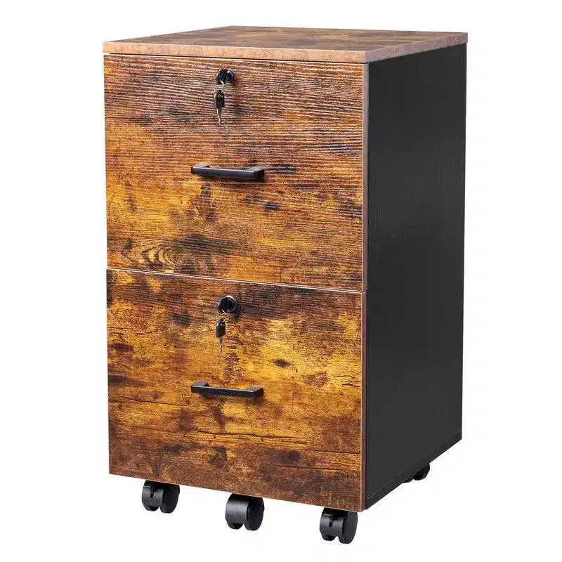 Meuble classeur vertical Karl Home à 2 tiroirs en MDF brun de 40 cm de large