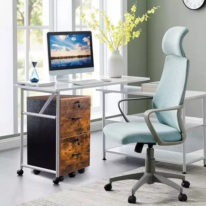 Meuble classeur vertical Karl Home à 2 tiroirs en MDF brun de 40 cm de large