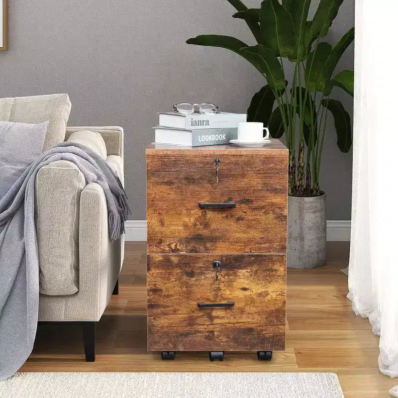Meuble classeur vertical Karl Home à 2 tiroirs en MDF brun de 40 cm de large