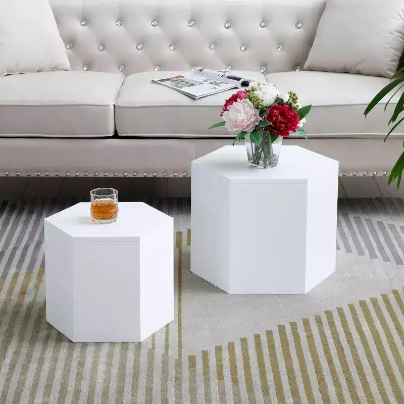 Okak Round Nesting Coffee Table Set of 2, Modern End Side Tables for Living Room/Office, Space-Saving Balcony Yard