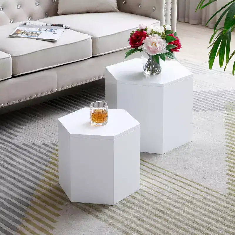 Table basse gigogne ronde Okak - Lot de 2, tables d'appoint modernes pour salon/bureau, gain de place balcon jardin