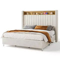Bed Frame with LED Lights and Charging Station, 53 Tall Storage Headboard