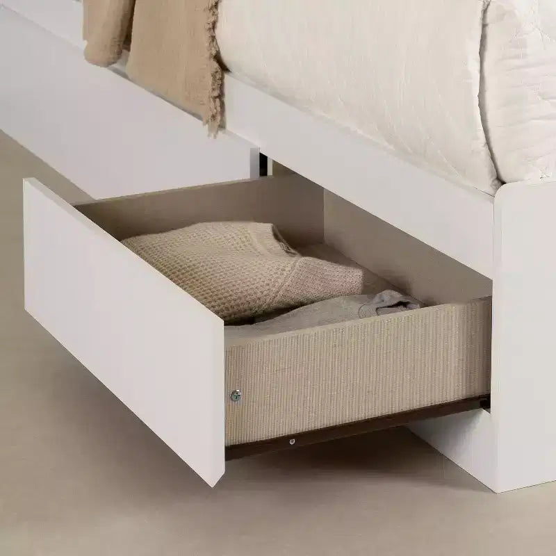 HomeStock Lit double blanc de 14,75 po de haut avec rangements, en panneaux de particules