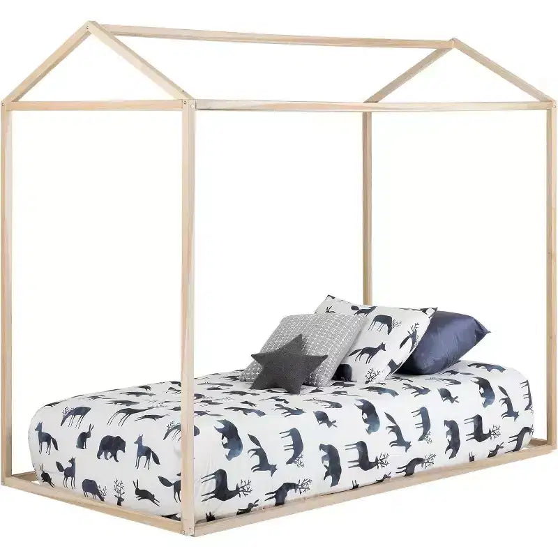 HomeStock Lit jumeau marron de 72,75 po de hauteur avec sommier en bois