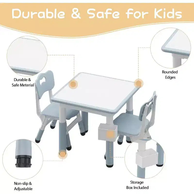 Ensemble table et 4 chaises pour enfants avec plateau en panneaux de particules, réglable en hauteur, patin antidérapant, ensemble repas compact et plateau durable