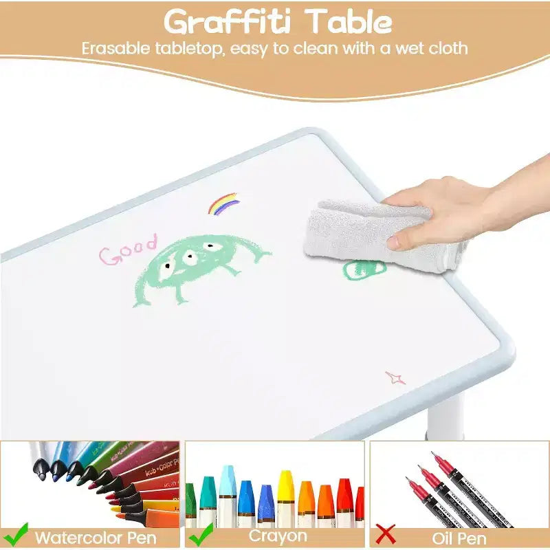 Ensemble table et 4 chaises pour enfants avec plateau en panneaux de particules, réglable en hauteur, patin antidérapant, ensemble repas compact et plateau durable