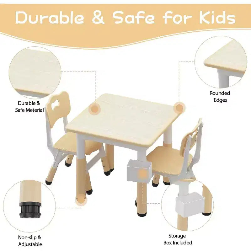 Ensemble table et 4 chaises pour enfants avec plateau en panneaux de particules, réglable en hauteur, patin antidérapant, ensemble repas compact et plateau durable