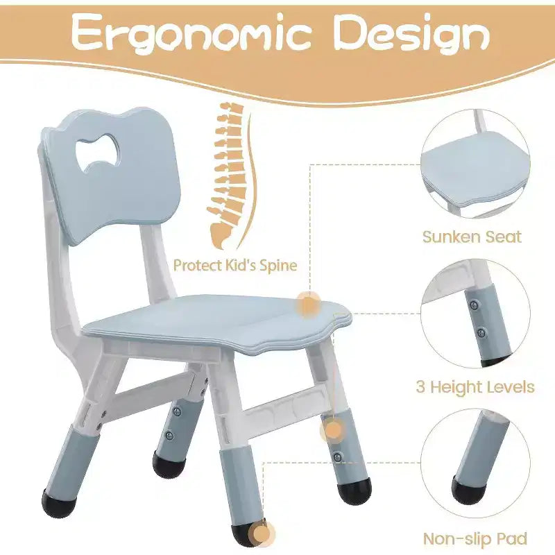 Ensemble table et 4 chaises pour enfants avec plateau en panneaux de particules, réglable en hauteur, patin antidérapant, ensemble repas compact et plateau durable