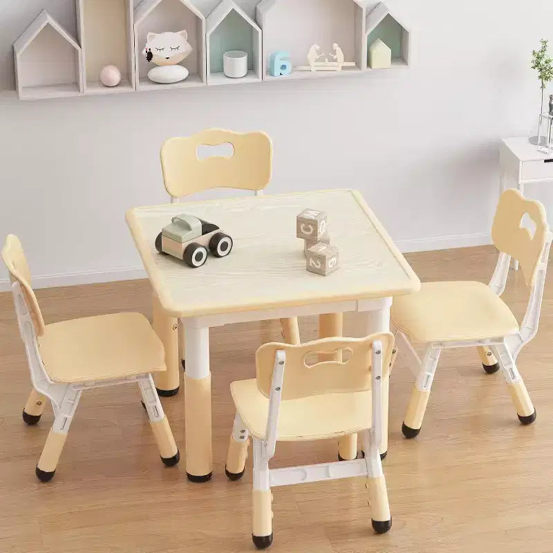 Kids Table and 4 Chairs Set with Particleboard Desktop, Height Adjustable, Anti-Slip Pad, Compact Dining Set, and Durable Desktop