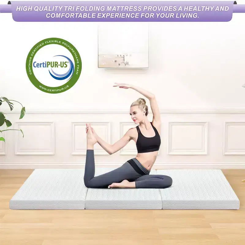 Matelas en mousse à mémoire de forme pliable MUUEGM | Matelas pliable avec housse lavable, certifié CertiPUR-US