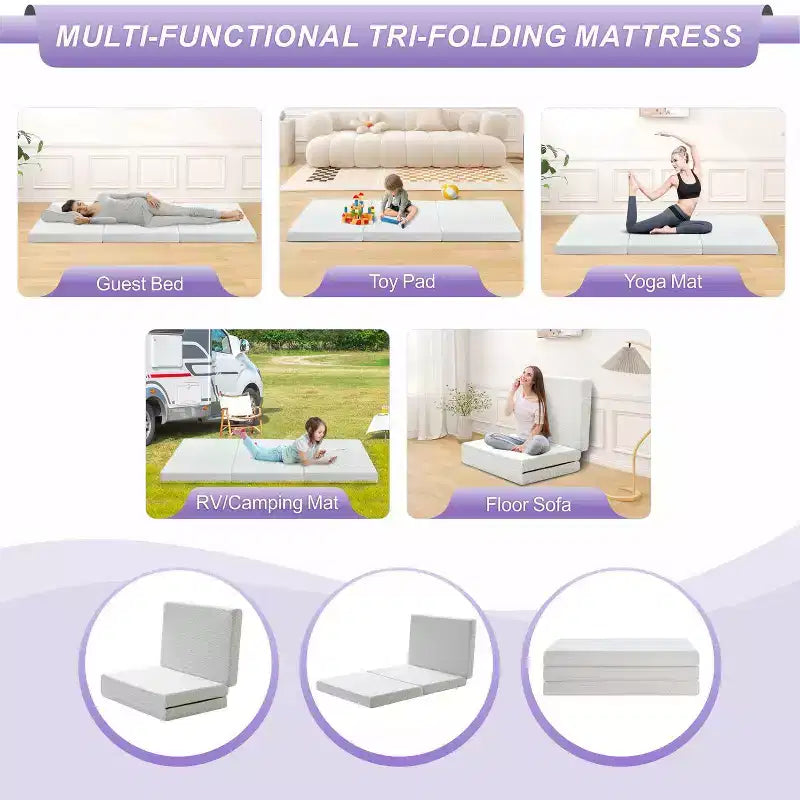 Matelas en mousse à mémoire de forme pliable MUUEGM | Matelas pliable avec housse lavable, certifié CertiPUR-US