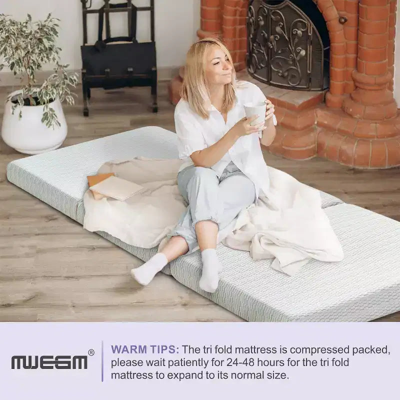 Matelas en mousse à mémoire de forme pliable MUUEGM | Matelas pliable avec housse lavable, certifié CertiPUR-US