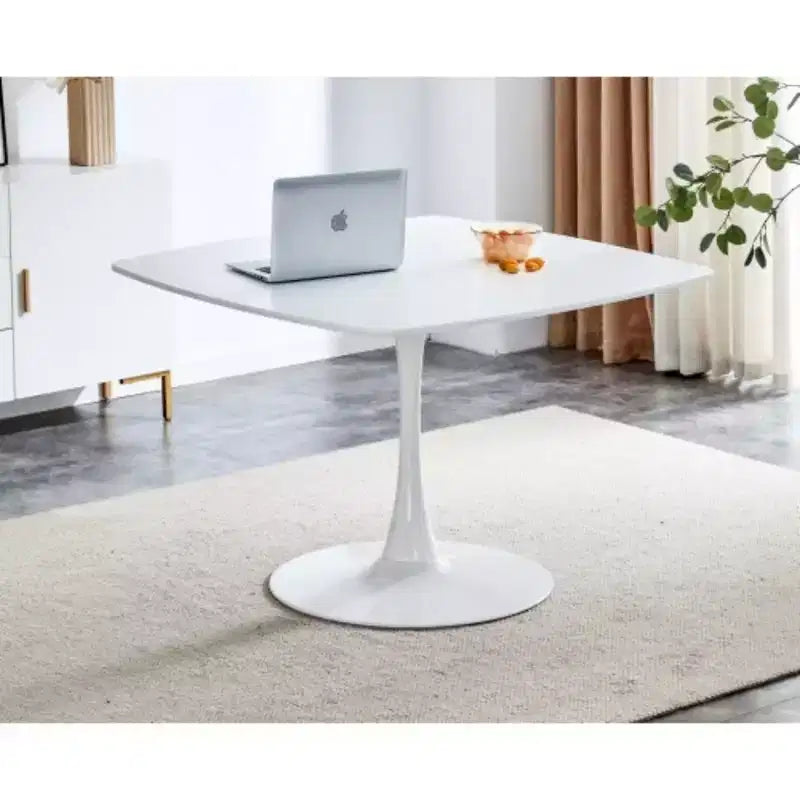 42.1WHITE Table Mid-century Dining Table for 4-6 people With Round Mdf Table Top, Pedestal Dining Table