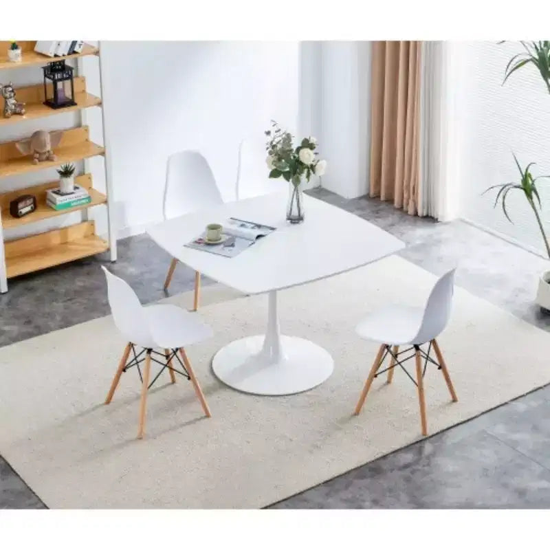 42.1Table blanche Table à manger de style Mid-century pour 4 à 6 personnes avec plateau rond en MDF, table de salle à manger sur pied