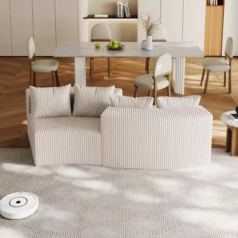 Canapé sectionnel MAYEERTY en velours côtelé incurvé et modulaire, avec 4 coussins, 2 modules, pour salon