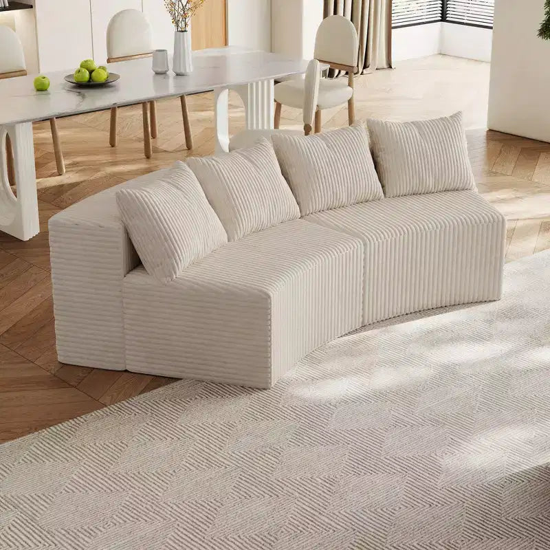 Canapé sectionnel MAYEERTY en velours côtelé incurvé et modulaire, avec 4 coussins, 2 modules, pour salon