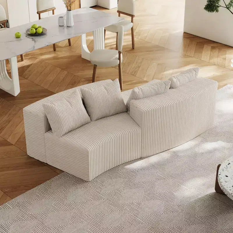 Canapé sectionnel MAYEERTY en velours côtelé incurvé et modulaire, avec 4 coussins, 2 modules, pour salon