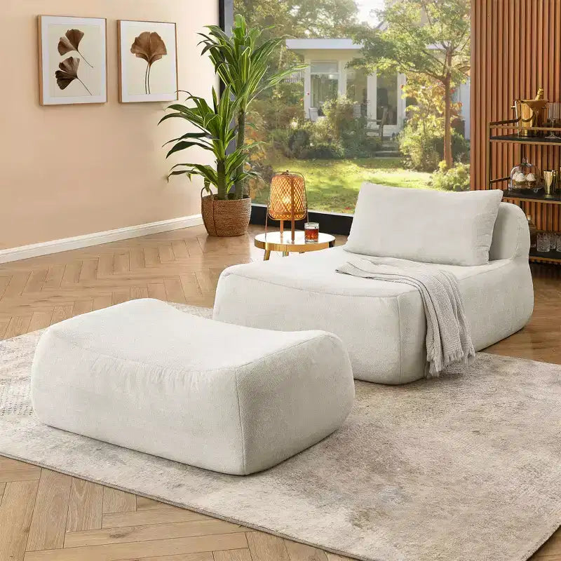 GDFStudio Judy 2 Piece Chenille Bean Bag Chair with Ottoman and Waist Pillow