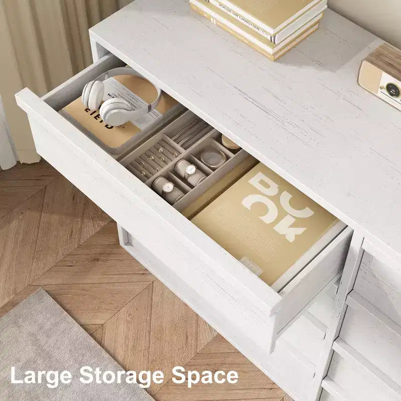 Commode 8 tiroirs Garvee pour chambre à coucher, commode double blanche de 54 pouces avec poignée concave, commode moderne pour chambre à coucher, salon, chambre de bébé