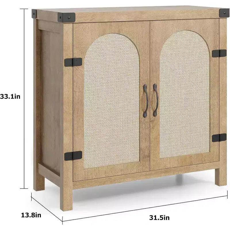 Buffet en rotin à deux portes, Meuble de rangement moderne, pour Cuisine, Salle à manger et Salon