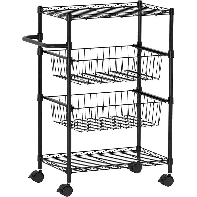 Kitchen Utility Cart, 4 Tier Rolling Cart, 110 Lbs Capacity Storage Cart with Wheels & Handle Bar