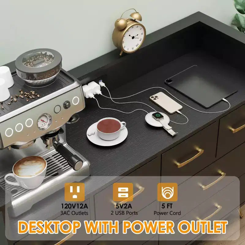 Commode de chambre avec lumière LED, station de charge, 8 tiroirs, espace ouvert, commode moderne et large pour salon, entrée, couloir