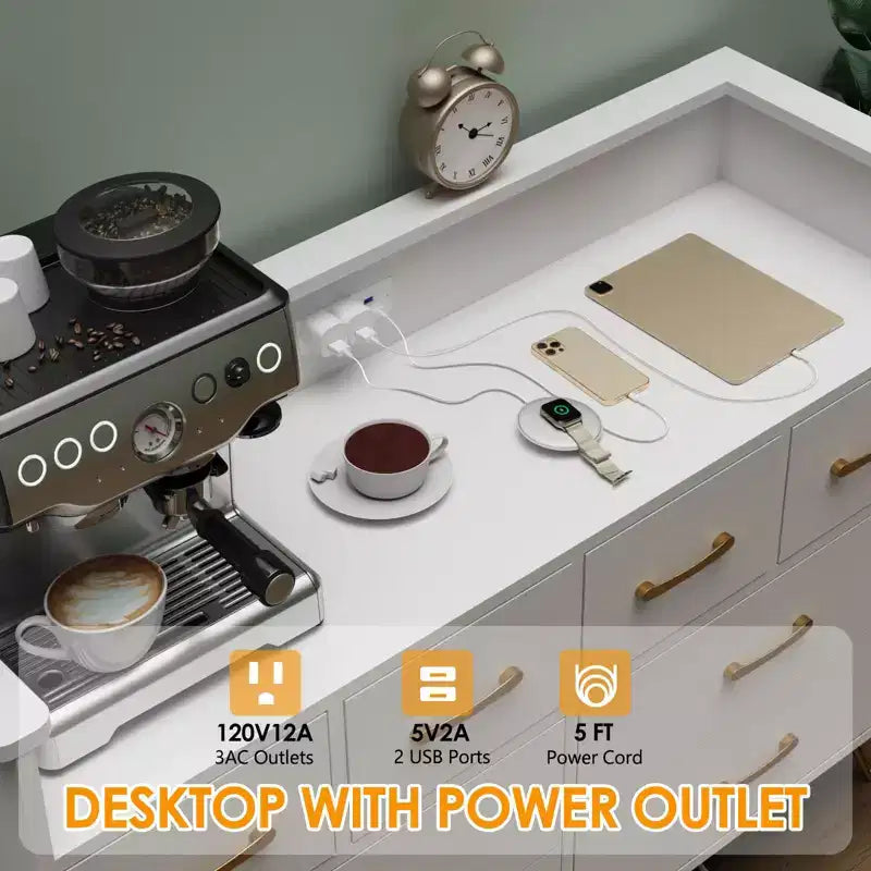 Commode de chambre avec lumière LED, station de charge, 8 tiroirs, espace ouvert, commode moderne et large pour salon, entrée, couloir